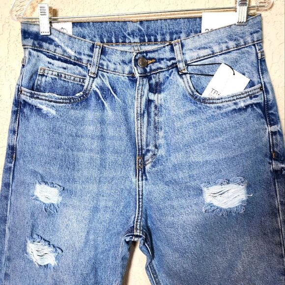 Zara TRF IX'D Maker Destroyed Raw Hem High Rise Jeans Size 6 - Picture 3 of 9